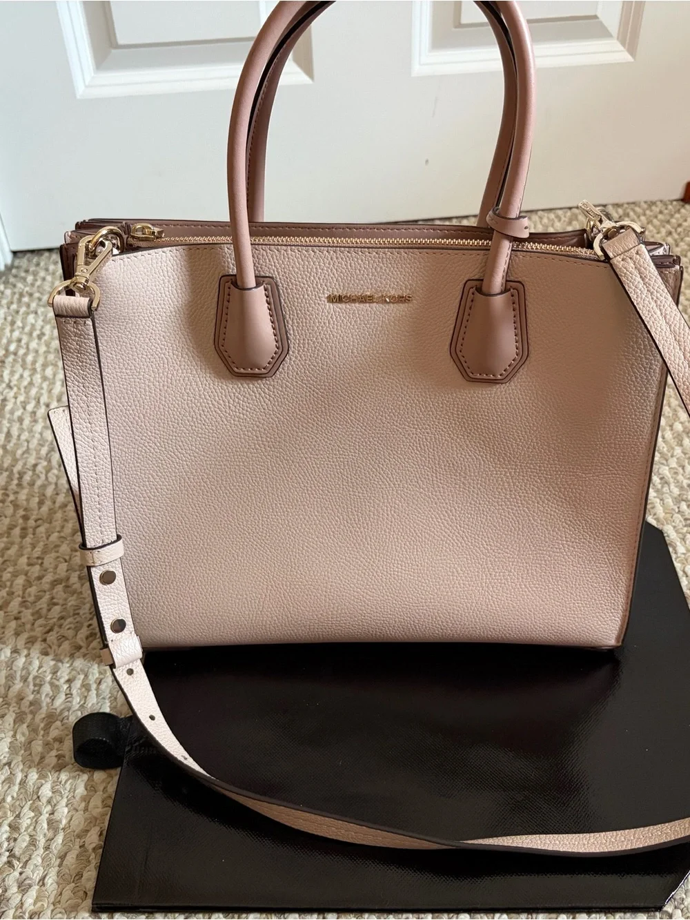 Michael Kors Blakely Pebbled Leather Satchel in Pale Pink